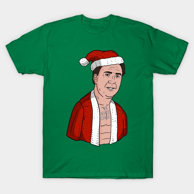 nicolas cage as santa, ugly Christmas sweater. T-Shirt by JJadx